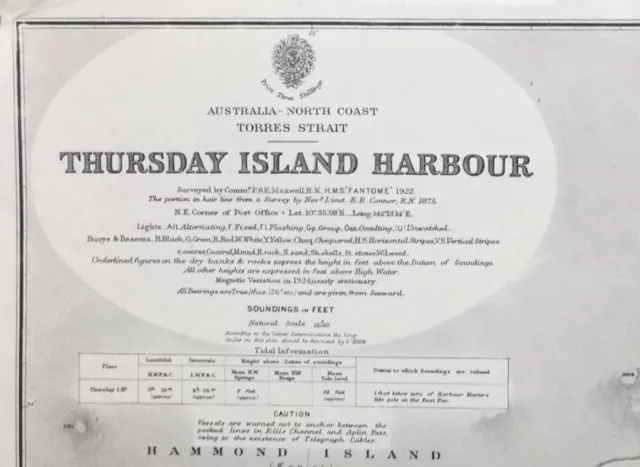 ADMIRALTY  CHART. AUSTRALIA,NORTH COAST, THURSDAY ISLAND HARBOUR.No.383..1924 2