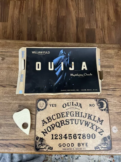 Vintage 1960s Rare Wood Ouija Board William Fuld with Original Planchet & Box