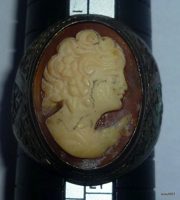 Antique Victorian Cameo Set in Ornate 925 Sterling Silver Ring Size 10 ½