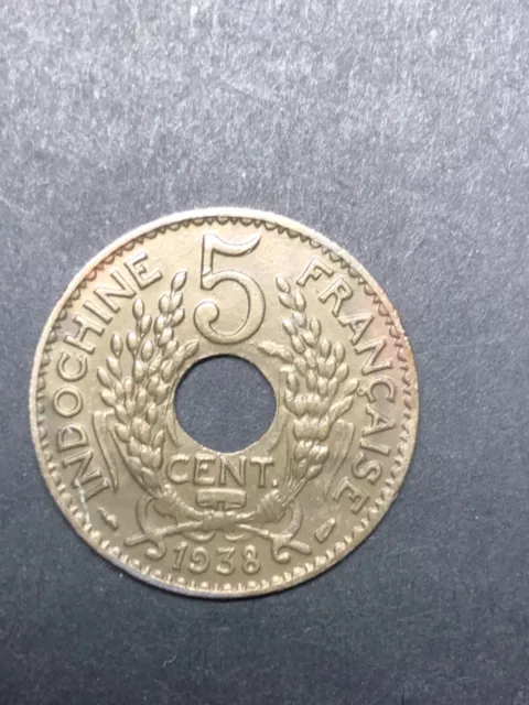 1938 Indo-China 5 Cents - Absolutely Gorgeous Coin A28