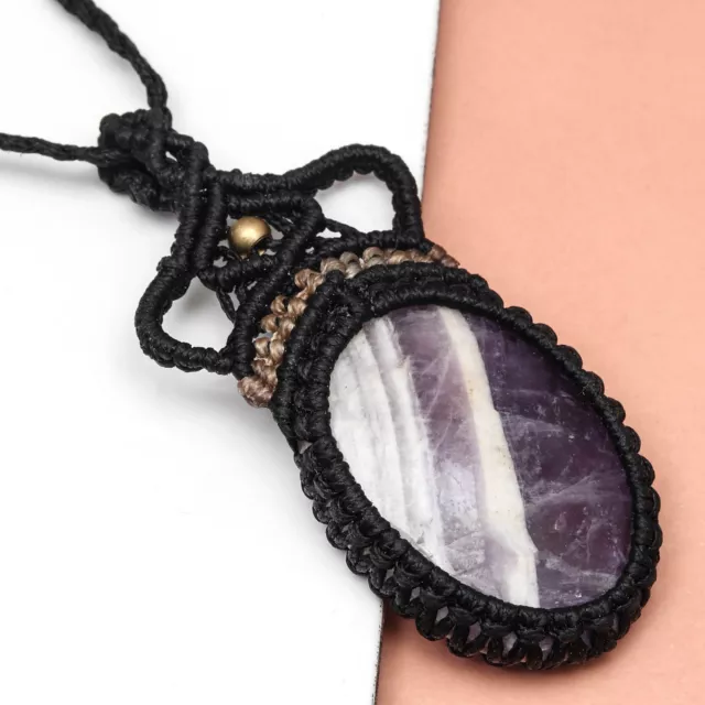 Necklace Amethyst Macrame Hemp Crystal Pendant Adjustable Natural necklace