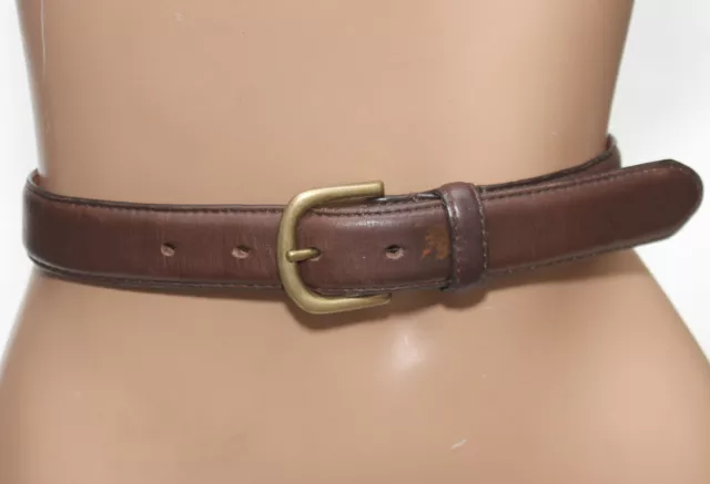 LL Bean Brown Full Grain Leather Dress Belt - Brass Buckle SIZE 38 - Made in USA