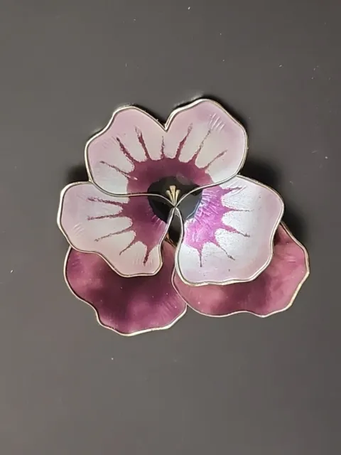 David Anderson D-A Norway Sterling Silver Purple Enamel Pansy Flower Brooch Pin