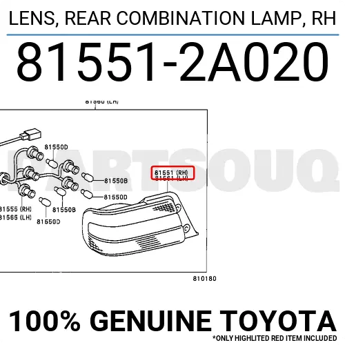 815512A020 Genuine Toyota LENS, REAR COMBINATION LAMP, RH 81551-2A020 OEM
