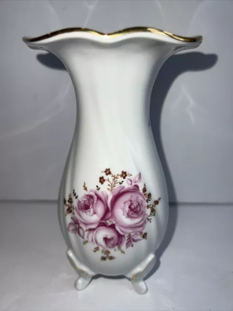 VTG Pink Vase Weimar Porzellan, Blankenhain Thuringia Footed Germany