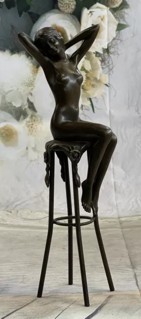 Rare Nude Girl Modello Seduto Su Sedia Scultura Statua Fatto Da Lost Cera Metodo