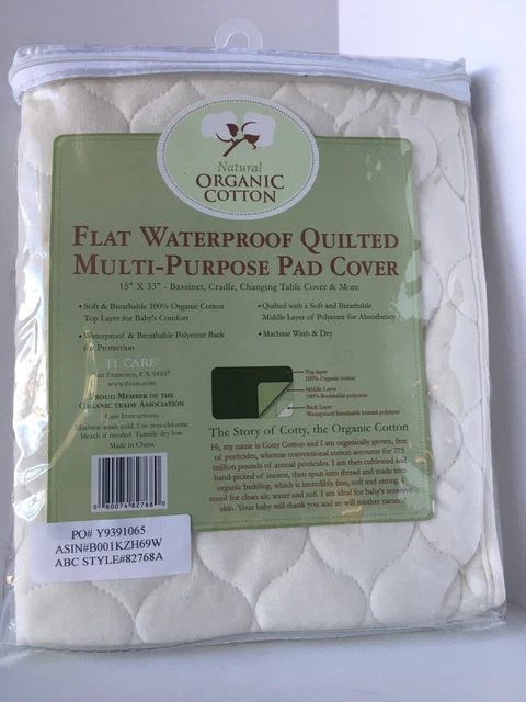 TL Care Organic Cotton Waterproof Flat 15 x 33" Quilted Multi-Purpose Pad Cover