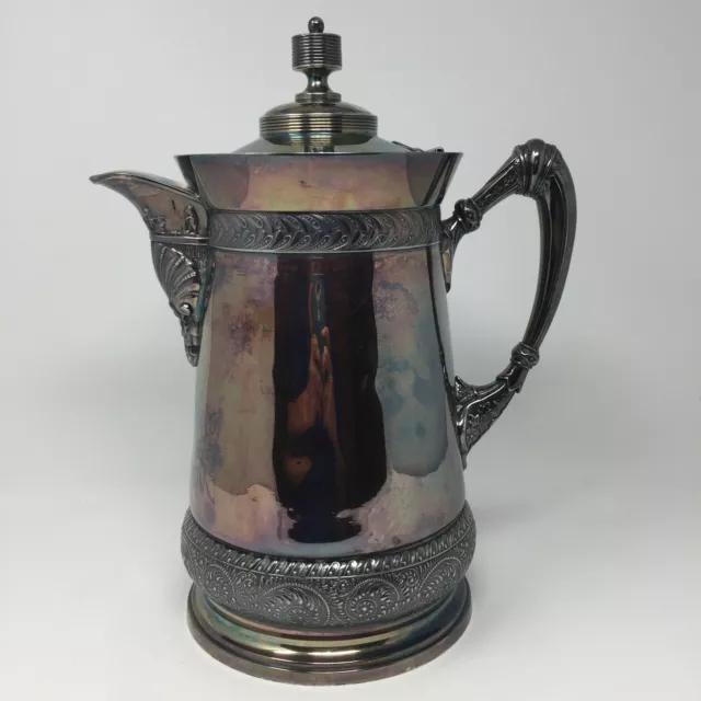 Antique Meriden B Company Water Pitcher #193 Silver Plate Etched & Monogram 1868