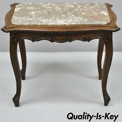 Early 20th C. French Louis XV Style Walnut Marble Top Small Side Coffee Table