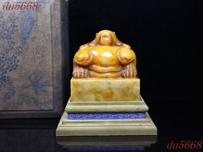 4"old Chinese Shoushan Stone carved Feng Shui beast seal Stamp signet statue