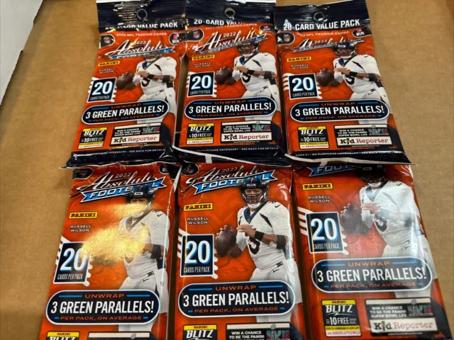 (Lot of 6) 2022 Panini Absolute NFL Football 20 Card Value Cello Fat Jumbo Pack