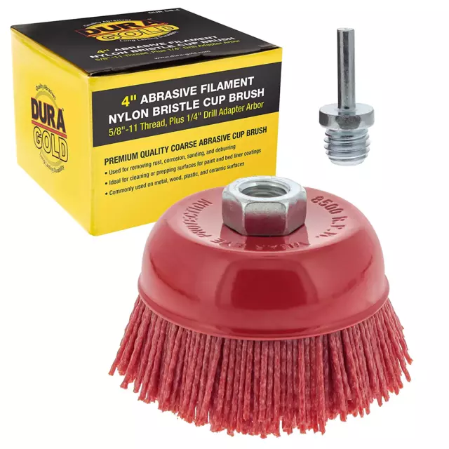 4" Abrasive Filament Nylon Bristle Cup Brush - Coarse Sanding Scuffing Brush, 5/