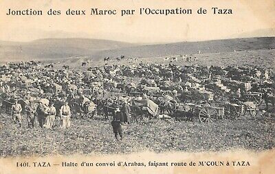 Cpa Maroc Taza Jonction Des 2 Maroc Halte D'un Convoi Arabas M'coun A Taza
