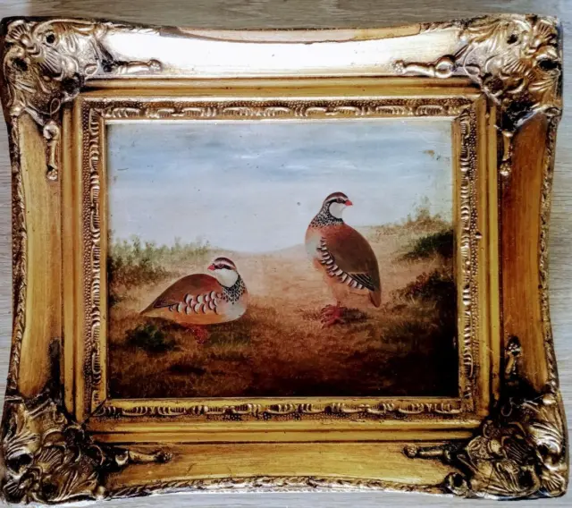 c1900 Pair of Partridges  : Original Game Hunting Antique Fine Art Oil Painting