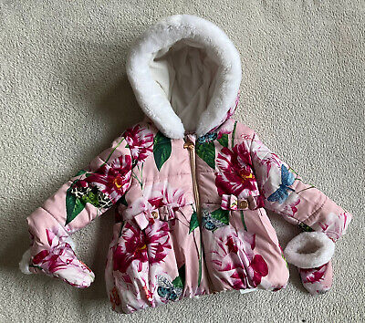 Ted Baker Baby Girl Pink Floral Butterfly Jacket Coat Rain Winter 9-12 Months