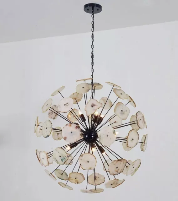 1950 Century Brass White Agate Stone Urchin Sputnik Chandelier Vintage Stilnovo