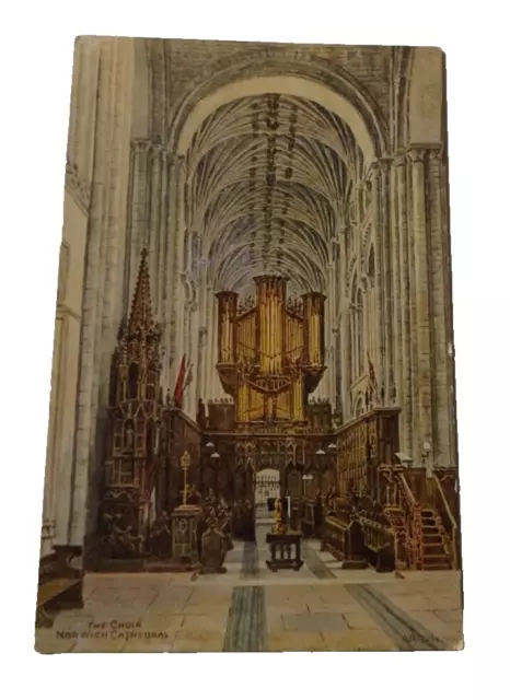 Norwich Kathedrale, 'Der Chor', antike farbige Postkarte. Norfolk