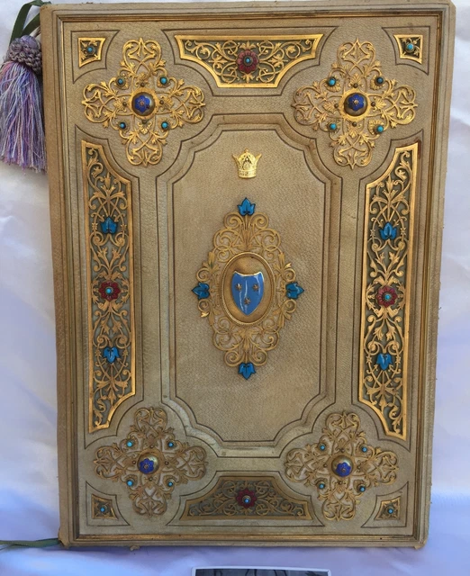 Princess Soraya Pahlavi Leather Enameled Bronze French Blotter Desk Set