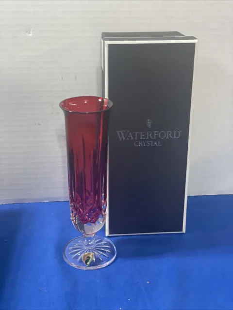 Waterford Lismore Crimson Red Bud Vase 8" Stem Cut Crystal #146112 New In Box