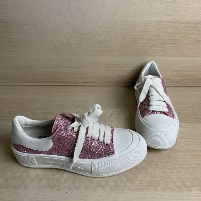 Alexander McQueen “DECK PLIMSOLL” Pink Glitter Low Top Lace Up Sneakers, 40D