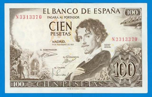 El Banco De Espana Cien 100 Pesetas Bill Bank Note N3313370 Madrid Spain 1965