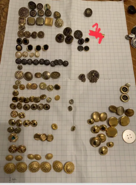 Fancy Gold Sewing Buttons Some Vintage Unusual Rare Bundle mixed metal other Lot