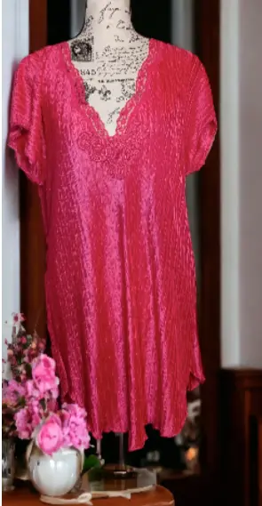 Vintage Intimate Moods Medium Nightgown Pajama Robe Set Pink Short Lace Crinkle