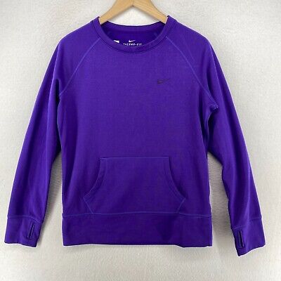 NIKE Therma-Fit Sweatshirt Girls Size M Swoosh Pullover Fleece-Lined Purple