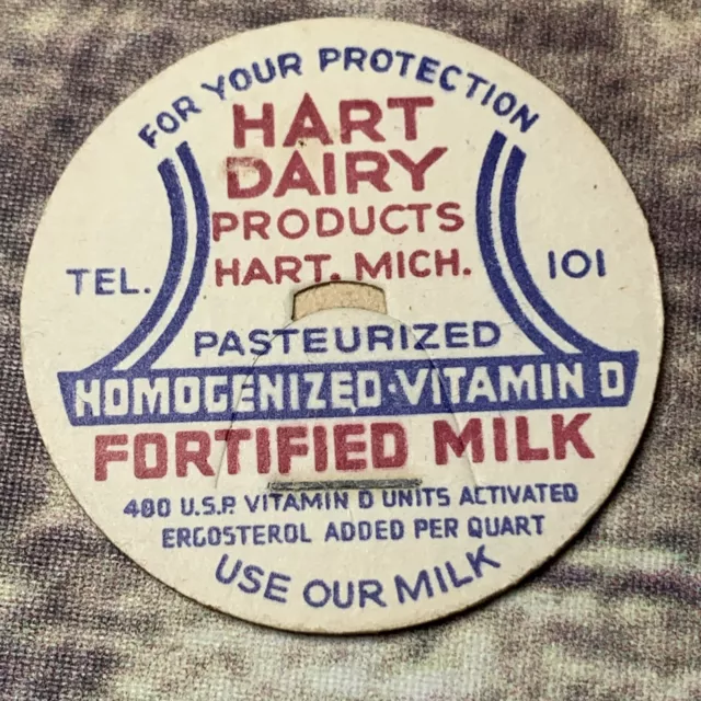 Vtg Milk Bottle Cap Hart Dairy Products HART MICHIGAN MICH MI 1 5/8" Diameter