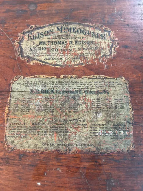 Antique EDISON MIMEOGRAPH No. 1  Solid Dovetailed Case