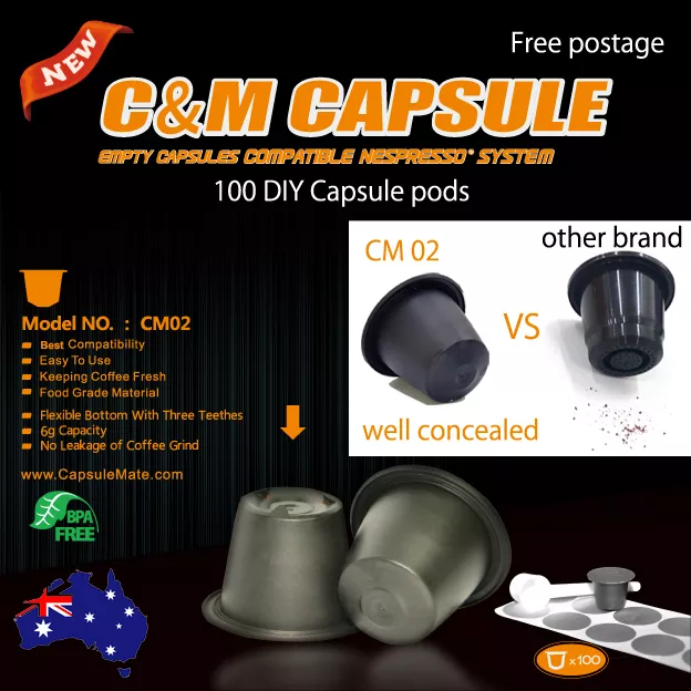 2 x100 Empty Coffee Capsules Nespresso Espresso Machine Compatible DIY Pods