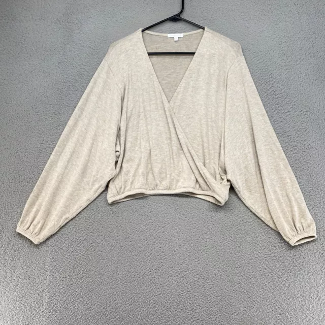 Beyond Yoga Top Womens XS Wrap Long Sleeve Oatmeal Neutral Balloon Wrapped Up