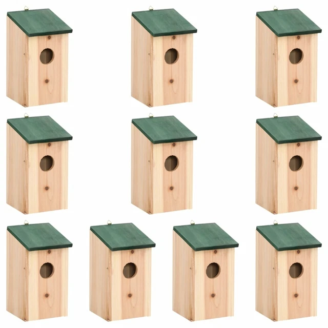Tidyard 10 Piece Birdhouse Firwood Bird House with Hole and Hanger Wooden U2G8