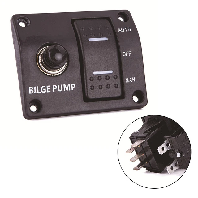 Interrupteur Pompe De Cale 3 Positions - Auto/Arrêt/Manuel 12V/24V - Avec LED Et Disjoncteur 15A