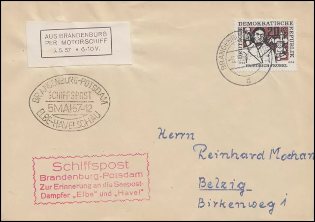 Schiffspost Brandenburg-Potsdam per Motorschiff BRANDENBURG / HAVEL 5.5.1957