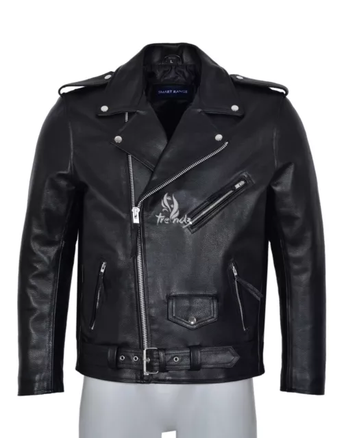 Men's BRANDO BLACK Cruiser Biker Style Motorcycle Real Cowhide Leather Jacket