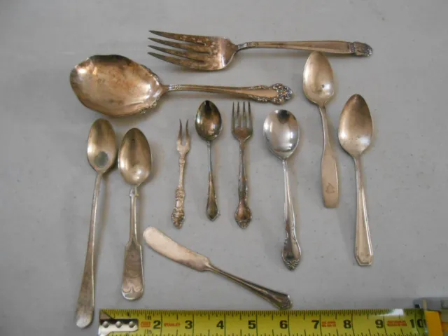 Vintage 11 Mixed Lot Silver Plate Cocktail Forks Serving Pieces Use Or Craft B
