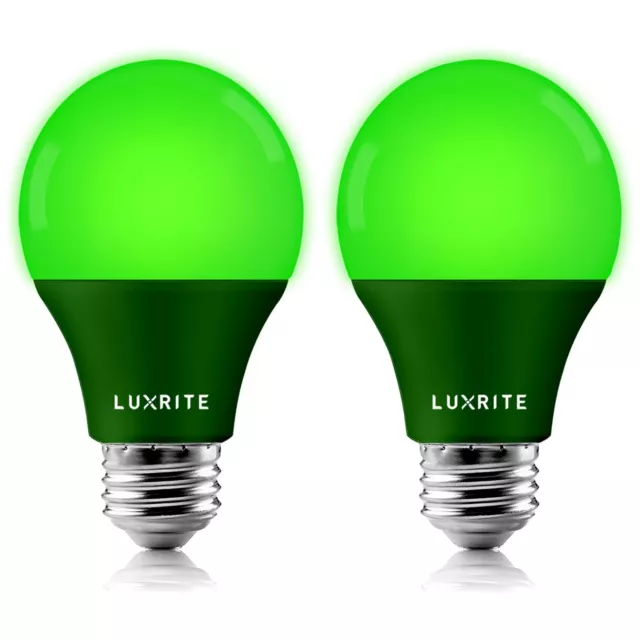 Luxrite A19 LED Green Light Bulb 60W Equiv. UL Listed E26 Base Party Bulb 2-Pack