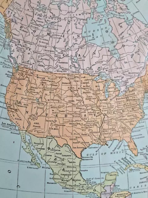 1949 NORTH AMERICA Vintage MAP Canada Atlantic ORIGINAL 11.5 x 9.5 Color C10-9 2