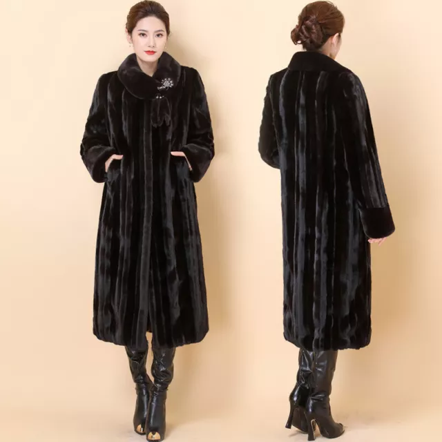 WOMENS FAUX MINK Fur Luxury Outwear Jacket Full Length Thick Long Coat ...