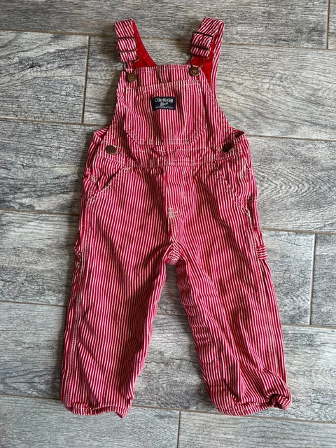 Osh Kosh B'Gosh Bib Lined Overalls bibs 24 Months Vestbak Striped Red Hickory