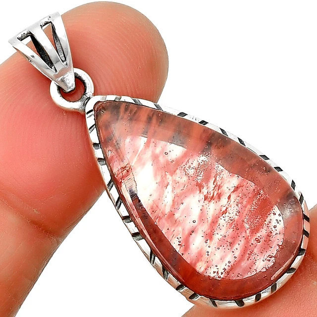 Watermelon Cherry Quartz 925 Sterling Silver Pendant Jewelry P-1079