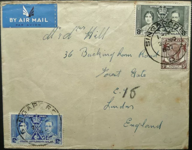 Malaya 2 Nov 1937 Airmail Cover From Singapore To London, England