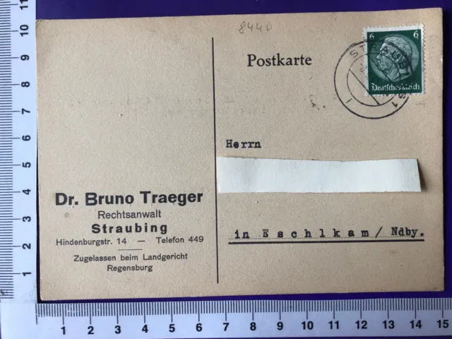 DR 6 Pf Hindenburg EF Geschäftspost Rechtsanwalt Dr Bruno Traeger Straubing 1941