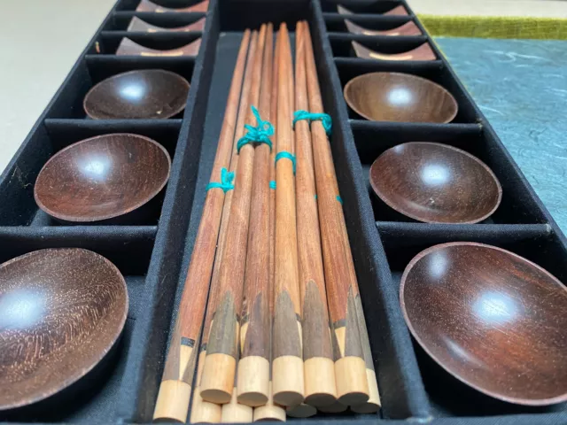 Chopsticks, holders & dipping bowls in a boxed gift set. Bought in Bangkok.