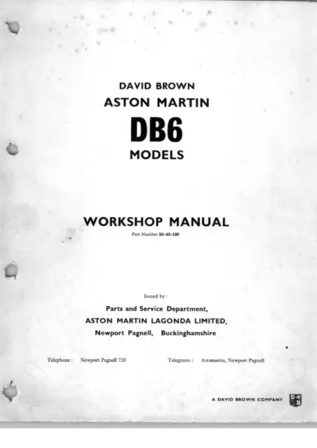 Aston Martin Db6 Workshop Manual Reprinted Comb Bound