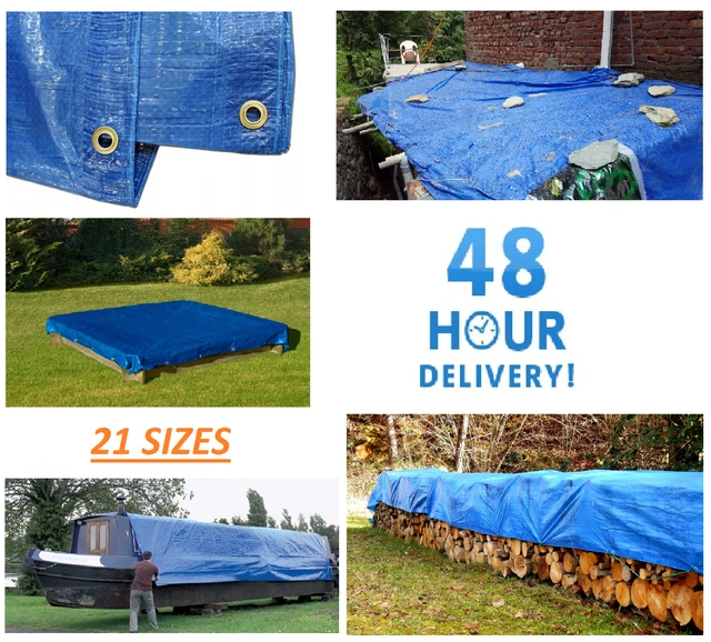 TARPAULIN TARP SHEET Cover Blue Waterproof Ground Camping Multipurpose