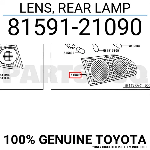 8159121090 Genuine Toyota LENS, REAR LAMP 81591-21090 OEM