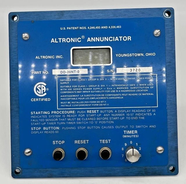 Altronic Annunciator DD-20NT-0 P/N 691 150-1  S/N 3720 *Untested*