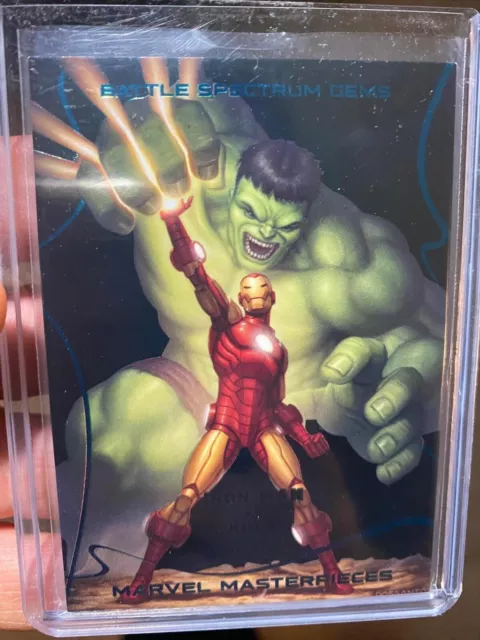 2022 Marvel Masterpieces Iron Man Vs Hulk Teal Battle Spectrum Gems #/99